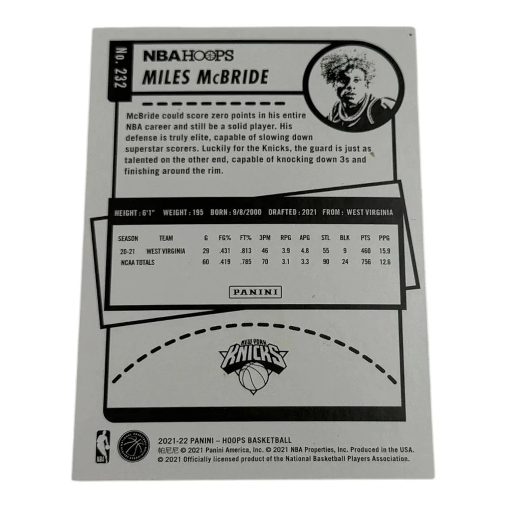 2021-22 Panini NBA‎ Hoops Miles McBride New York Knicks Rookie Card RC #232